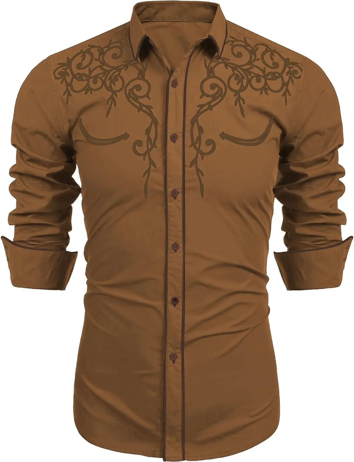 COOFANDY Men's Western Cowboy Shirts Long Sleeve Embroidered Shirt Slim Fit Casual Button Down Shirts