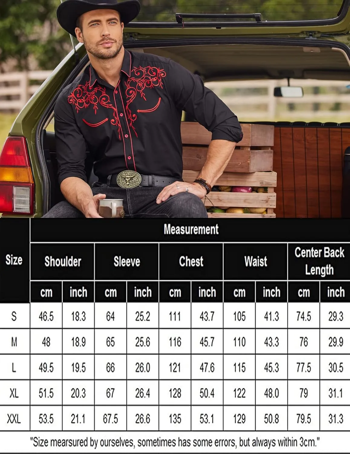 COOFANDY Men's Western Cowboy Shirts Long Sleeve Embroidered Shirt Slim Fit Casual Button Down Shirts