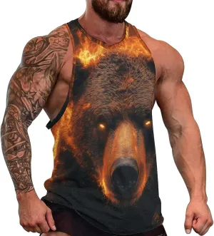 Cool Animals Print Tank Tops for Men Workout Muscle Novelty Funny Loose Fit Summer Casual Mens Sleeveless Tee Shirts