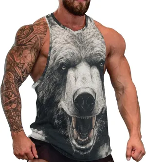 Cool Animals Print Tank Tops for Men Workout Muscle Novelty Funny Loose Fit Summer Casual Mens Sleeveless Tee Shirts