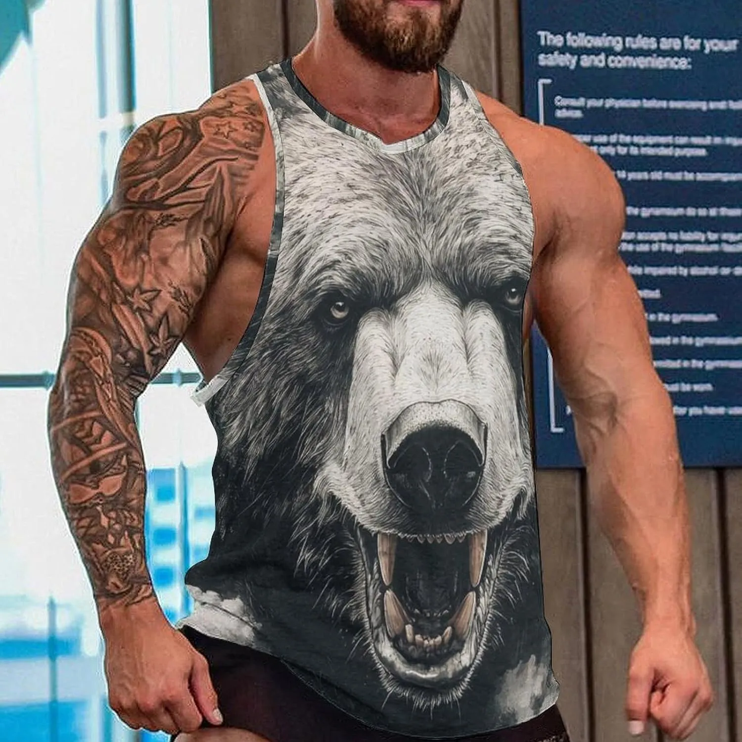 Cool Animals Print Tank Tops for Men Workout Muscle Novelty Funny Loose Fit Summer Casual Mens Sleeveless Tee Shirts