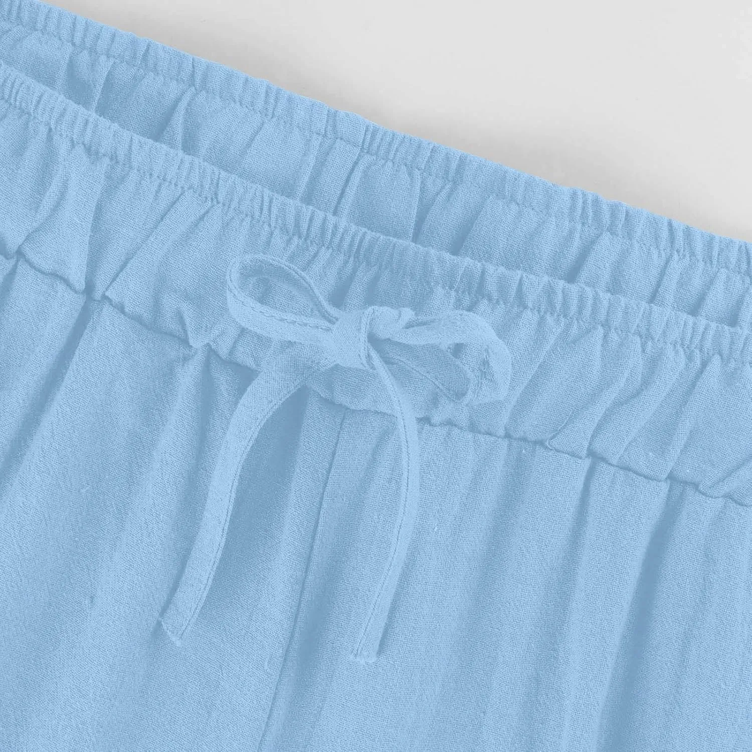 Cotton Linen Capri Pants for Women Wide Leg Cropped Pant Lounge Trouser Elastic Waist Summer Beach Vacation Outfits