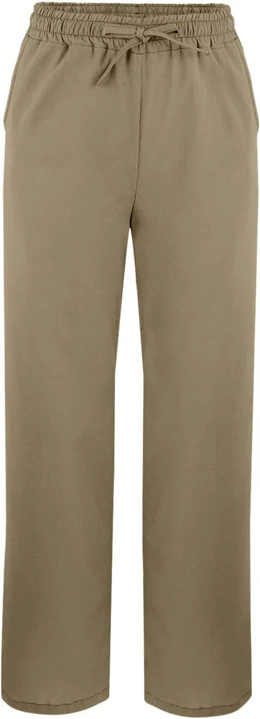 Cotton Linen Pants for Women Casual Drawstring Elastic Waist Summer Pants Boho Flowy Loose Beach Trousers with Pockets