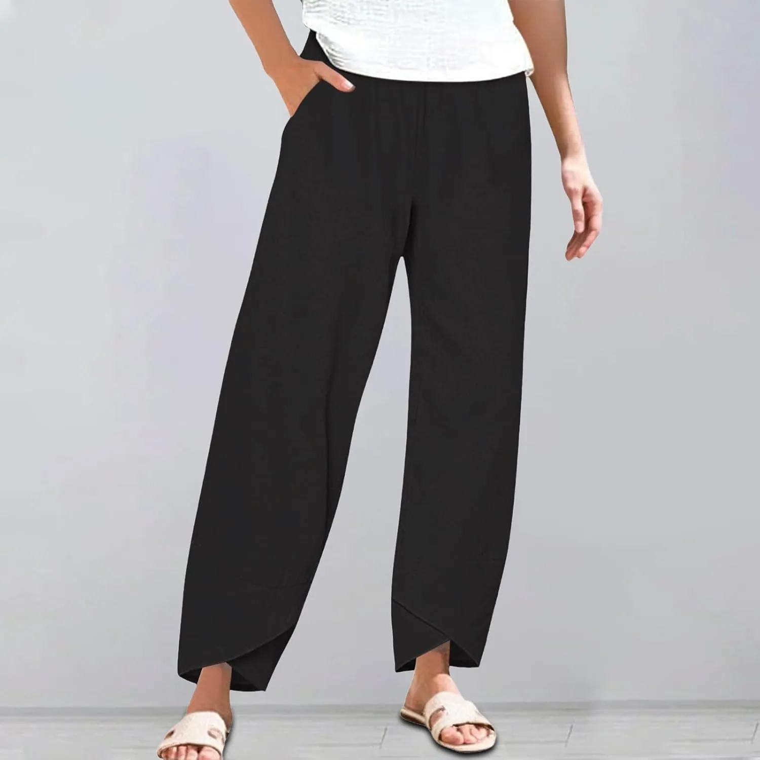 Cotton Linen Pants Women 2025 Summer Plus Size Boho Pants Lightweight Hight Waist Linen Vacation Beach Pants with Pockets
