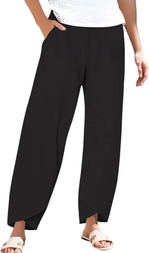 Cotton Linen Pants Women 2025 Summer Plus Size Boho Pants Lightweight Hight Waist Linen Vacation Beach Pants with Pockets