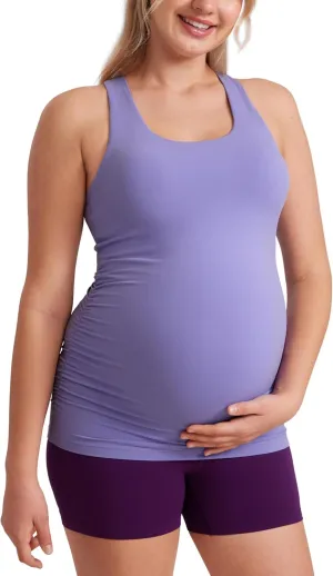 CRZ YOGA Butterluxe Womens Racerback Maternity Tank Tops Ruched Sleeveless Pregnancy Yoga Tee with Built in Bra Workout Shirt
