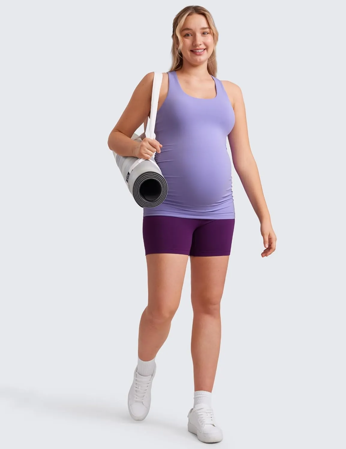 CRZ YOGA Butterluxe Womens Racerback Maternity Tank Tops Ruched Sleeveless Pregnancy Yoga Tee with Built in Bra Workout Shirt