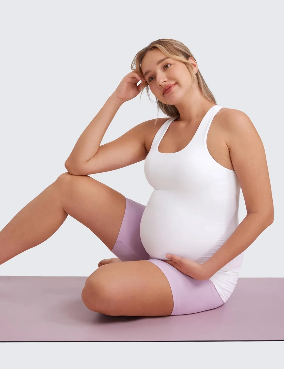 CRZ YOGA Butterluxe Womens Racerback Maternity Tank Tops Ruched Sleeveless Pregnancy Yoga Tee with Built in Bra Workout Shirt
