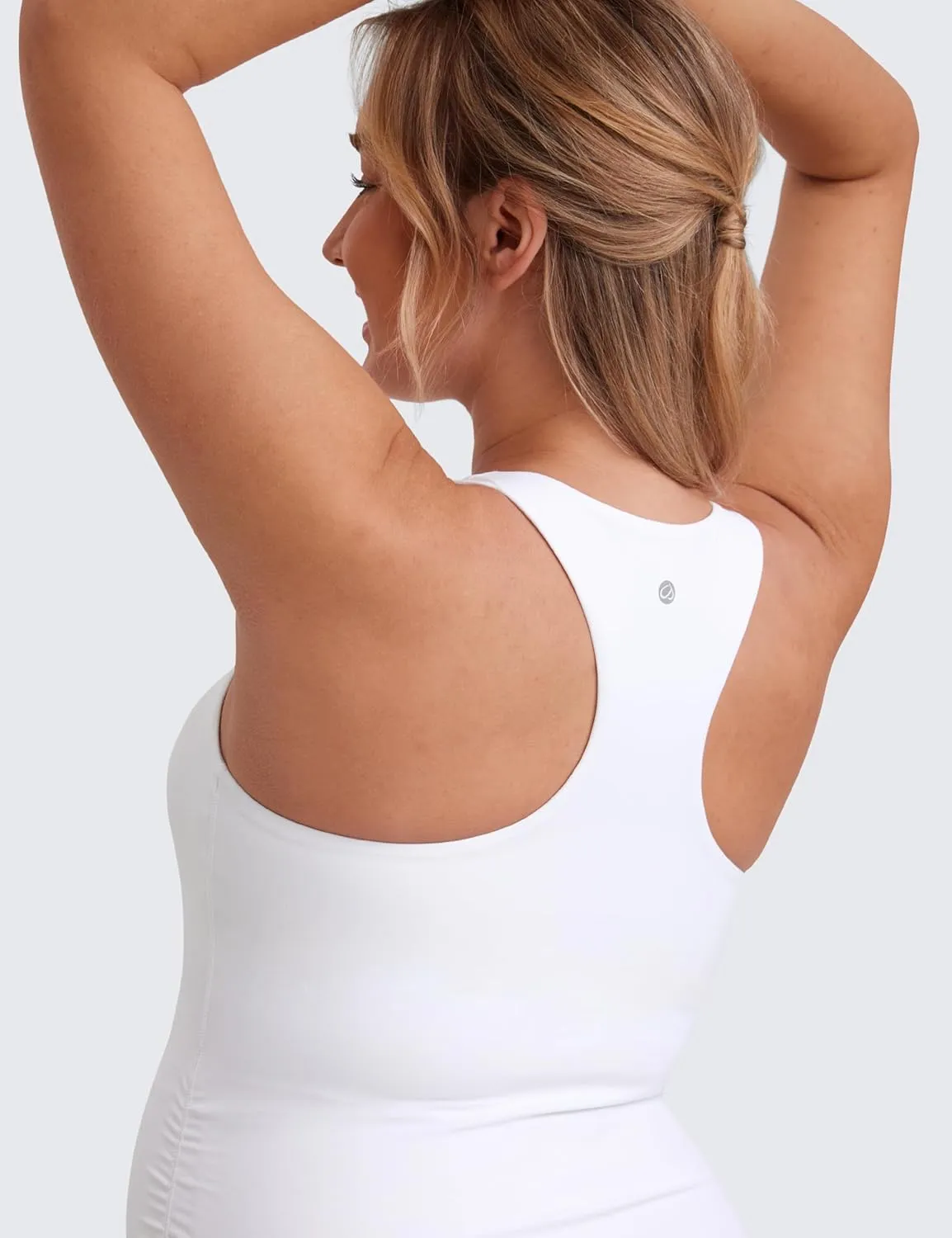 CRZ YOGA Butterluxe Womens Racerback Maternity Tank Tops Ruched Sleeveless Pregnancy Yoga Tee with Built in Bra Workout Shirt
