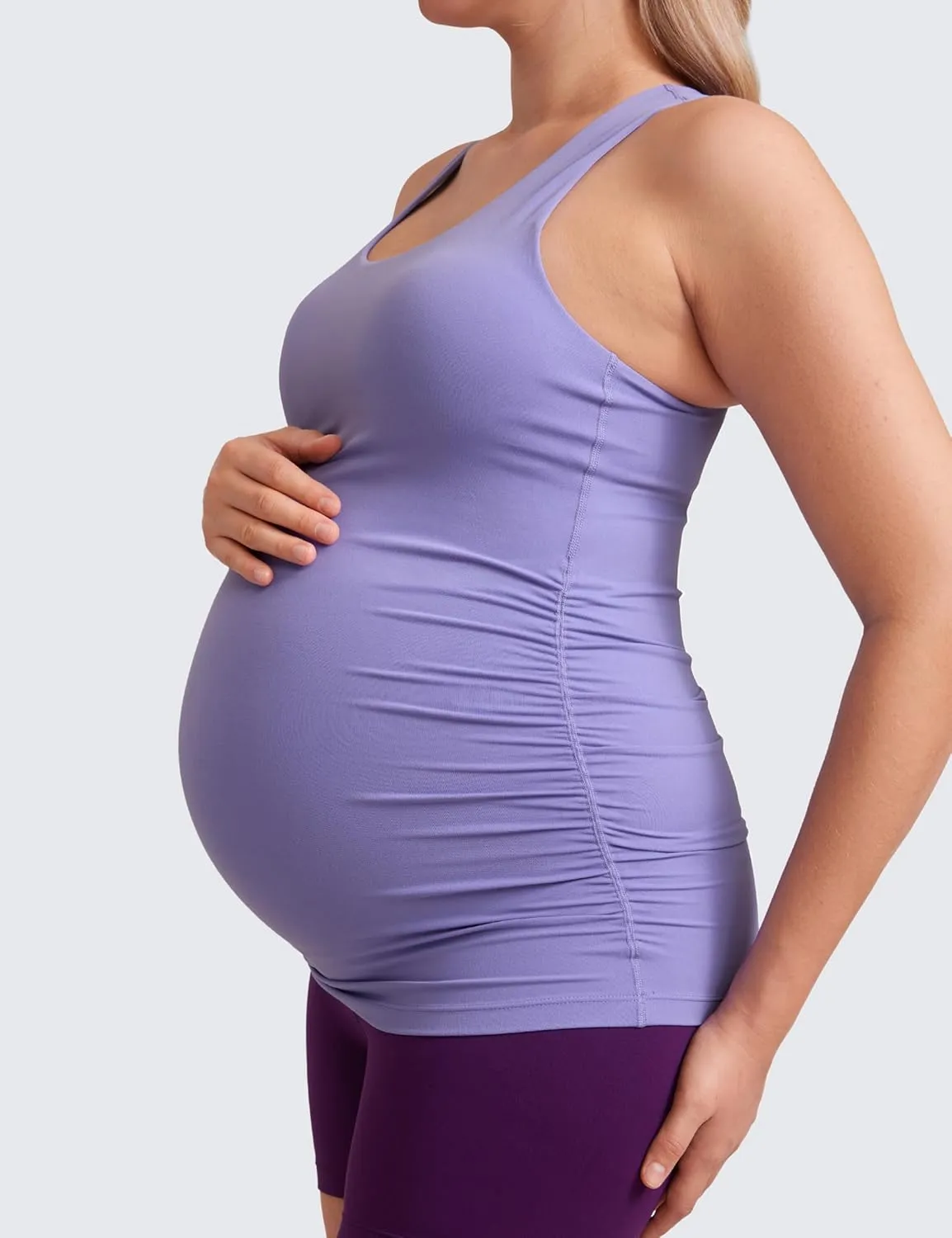 CRZ YOGA Butterluxe Womens Racerback Maternity Tank Tops Ruched Sleeveless Pregnancy Yoga Tee with Built in Bra Workout Shirt