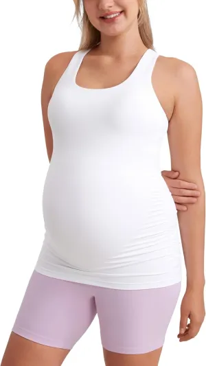 CRZ YOGA Butterluxe Womens Racerback Maternity Tank Tops Ruched Sleeveless Pregnancy Yoga Tee with Built in Bra Workout Shirt