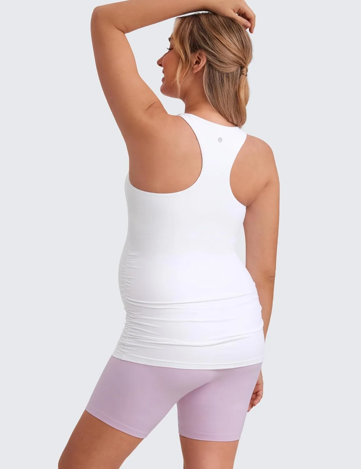 CRZ YOGA Butterluxe Womens Racerback Maternity Tank Tops Ruched Sleeveless Pregnancy Yoga Tee with Built in Bra Workout Shirt