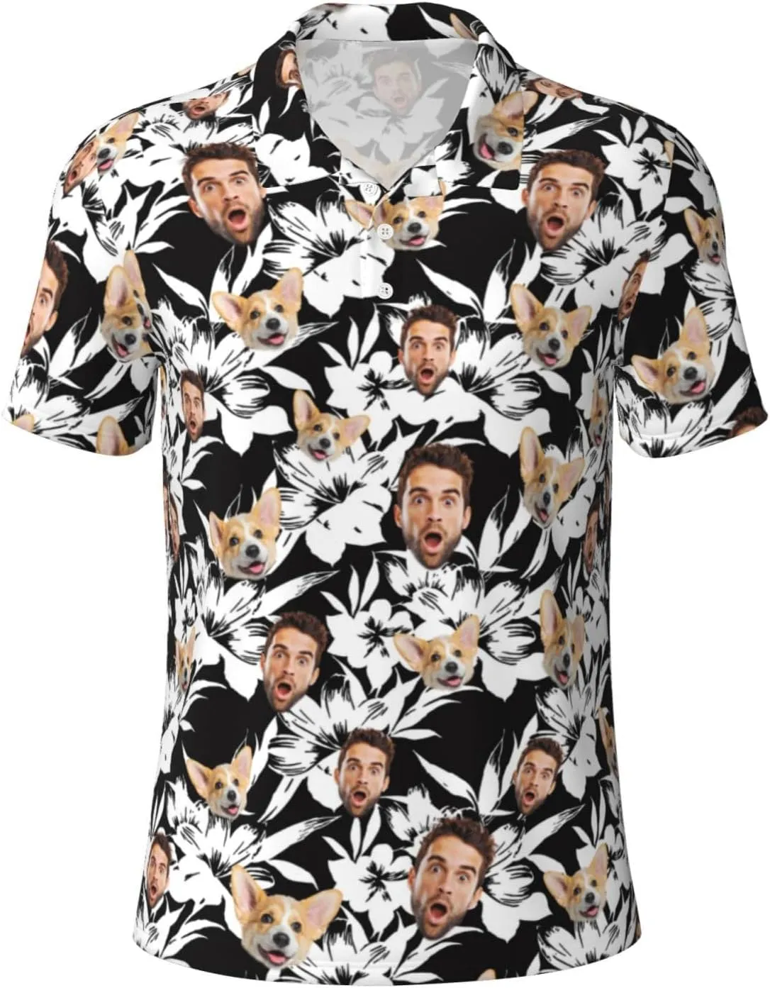 Custom Polo Shirts for Men Funny Face Print Quick Dry Short Sleeve Breathable Shirt