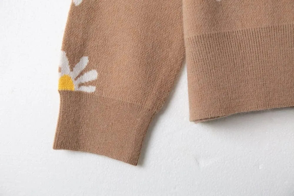 Cute Daisy Flower Knit Cardigan Sweaters for Women Button Down Open Front Aesthetic 90s Sweater Plus Size Outwear