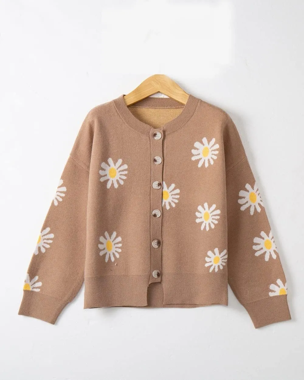 Cute Daisy Flower Knit Cardigan Sweaters for Women Button Down Open Front Aesthetic 90s Sweater Plus Size Outwear