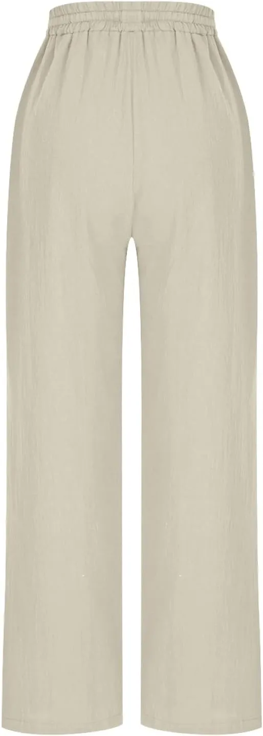 DDAPJ pyju Women High Waisted Linen Pants 2025 Summer Casual Drawstring Waist Pants Wide Leg Trousers with Pockets