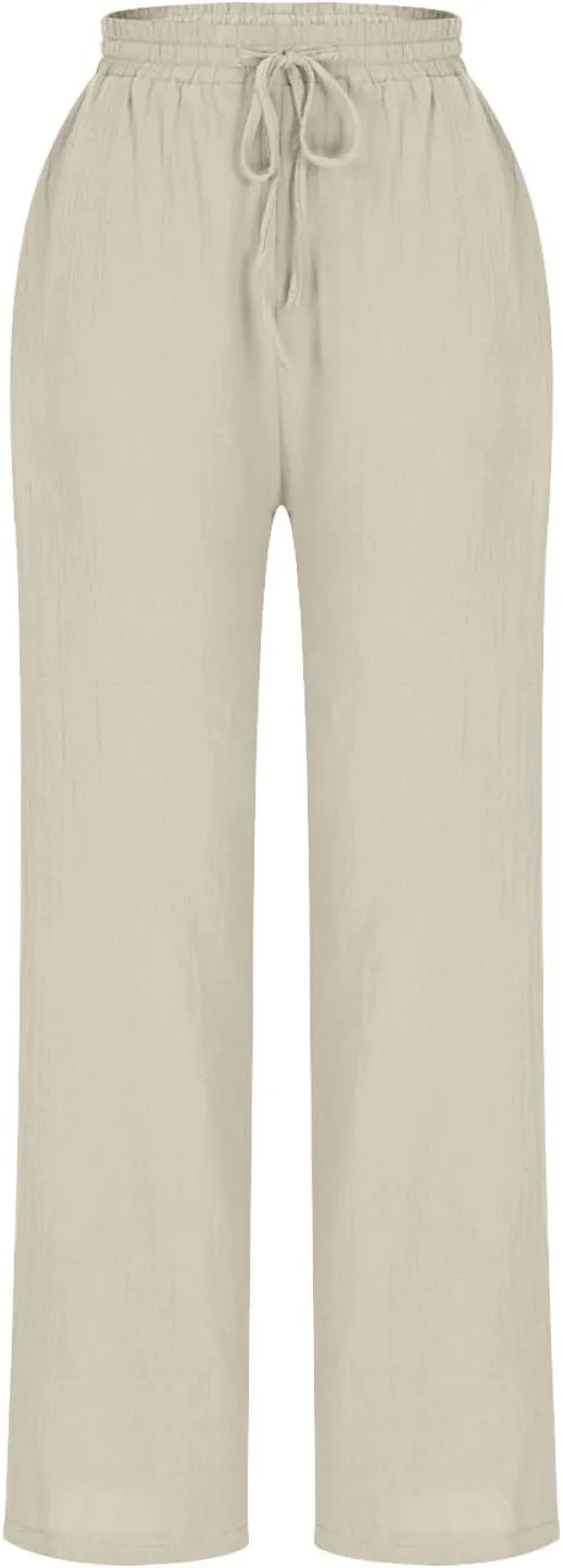 DDAPJ pyju Women High Waisted Linen Pants 2025 Summer Casual Drawstring Waist Pants Wide Leg Trousers with Pockets