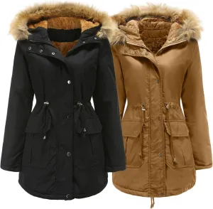 DGHM-JLMY 1/2 Pack Womens Stylish Winter Coats Fashion Solid Fall Hooded Warm Padded Cotton Coat Thick Fleece Lined Parka