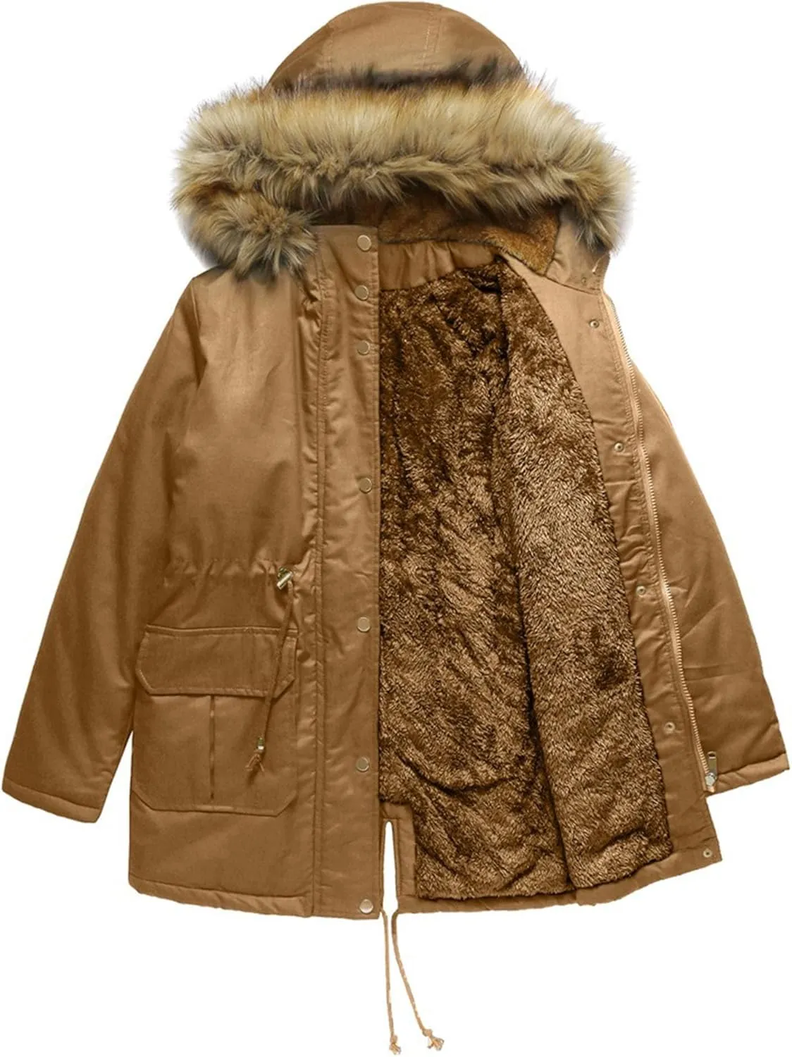 DGHM-JLMY 1/2 Pack Womens Stylish Winter Coats Fashion Solid Fall Hooded Warm Padded Cotton Coat Thick Fleece Lined Parka