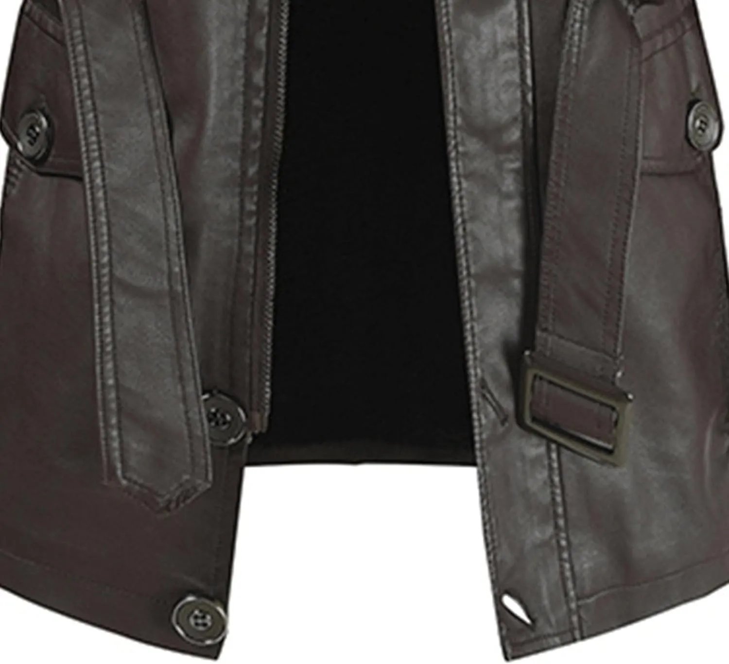 DGHM-JLMY Leather Coats For Men Fall Winter Style Long Leather Jacket Vintage Leisure Stand Collar Windbreaker Coat