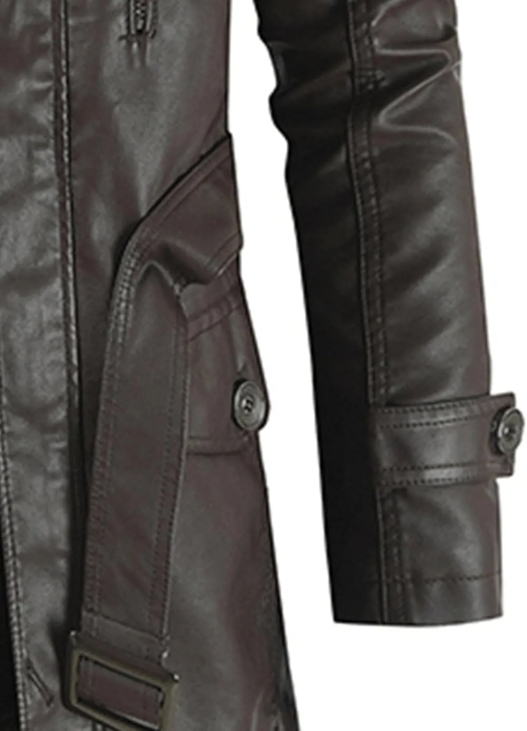 DGHM-JLMY Leather Coats For Men Fall Winter Style Long Leather Jacket Vintage Leisure Stand Collar Windbreaker Coat