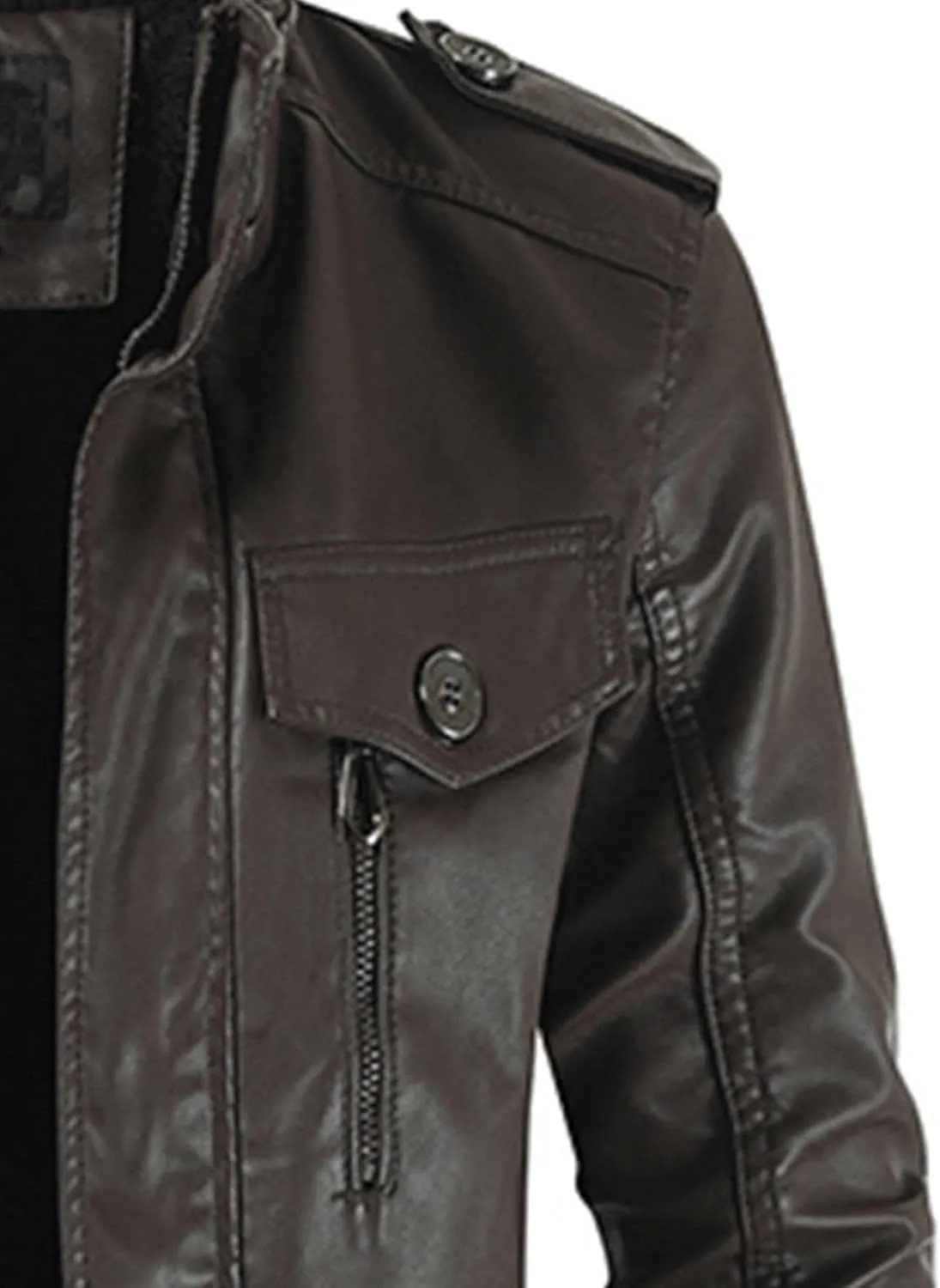 DGHM-JLMY Leather Coats For Men Fall Winter Style Long Leather Jacket Vintage Leisure Stand Collar Windbreaker Coat