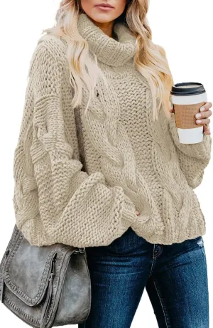 Dokotoo Womens 2024 Winter Fall Solid Turtleneck High Neck Balloon Long Sleeve Sweaters Pullover Outerwear
