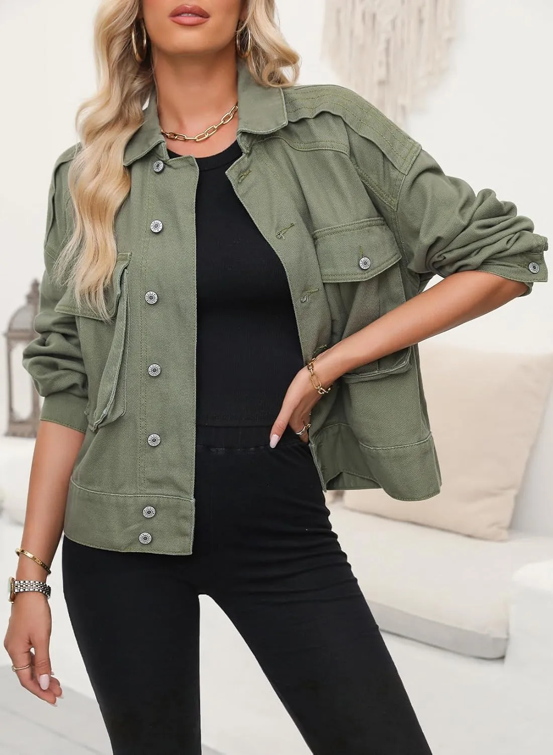 Dokotoo Women's Cargo Jean Jacket - Cropped Button Spring Fashion Coat for Women