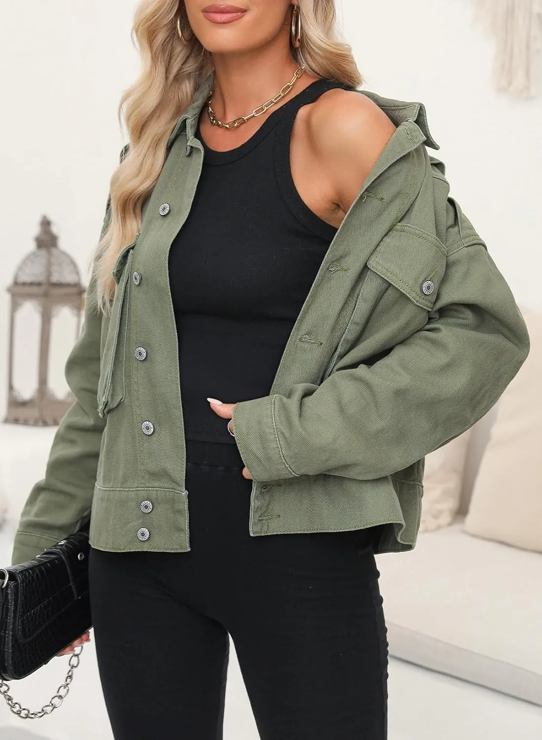 Dokotoo Women's Cargo Jean Jacket - Cropped Button Spring Fashion Coat for Women