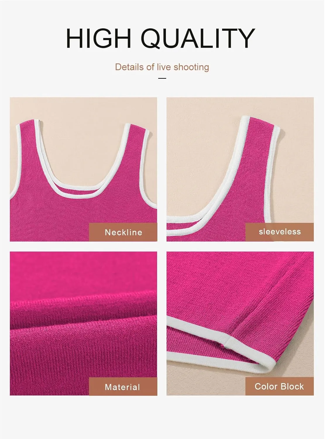 Dokotoo Womens Tank Tops 2025 Summer Casual Sleeveless Scoop Neck Ribbed Knit Color Block Slim Fitted Cami Tee Shirts