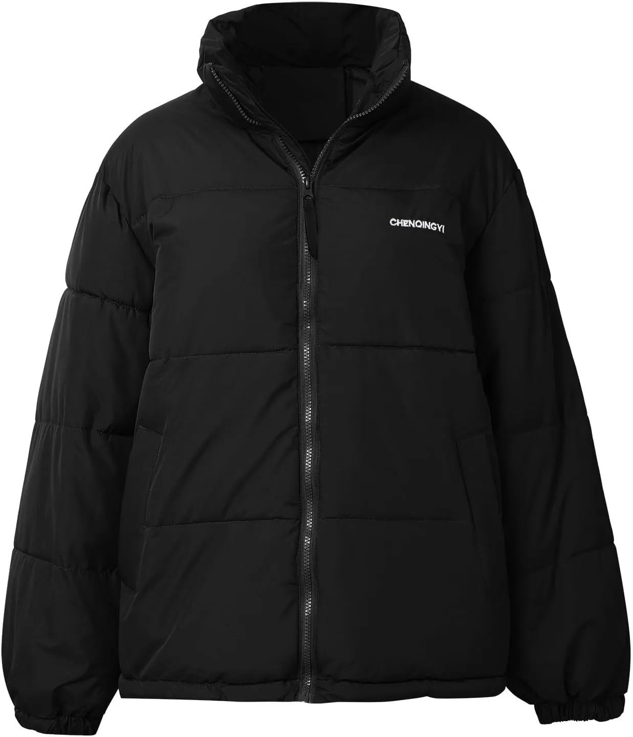 Down Jackets for Women Winter Solid Color Long Sleeve Stand Collar Padded Jacket Loose Fit Lightweight Warm Coats