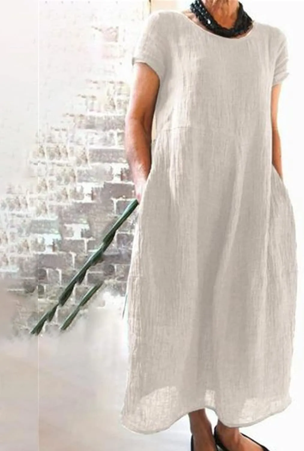 Dresses for Women 2025 Summer Cotton Linen Solid Gauze Dress Loose Casual Beach Vacation Flowy Midi Dress with Pockets