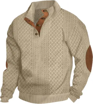 Dudlle Men's Cashmere Sweater - Outdoor Casual Stand Collar Button Long Sleeve
