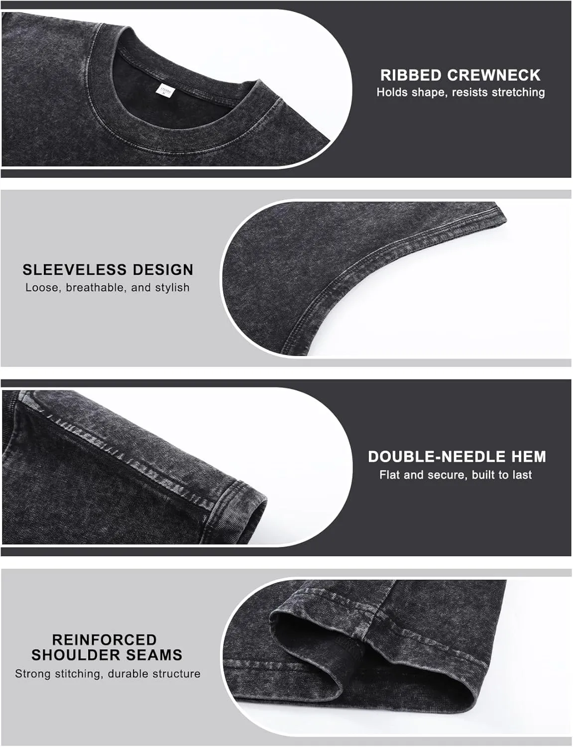 Eisctnd 3 Pack Men's Cotton Sleeveless Muscle Tank Tops Vintage Acid Wash Cutoff Loose Workout Tee Shirts Running
