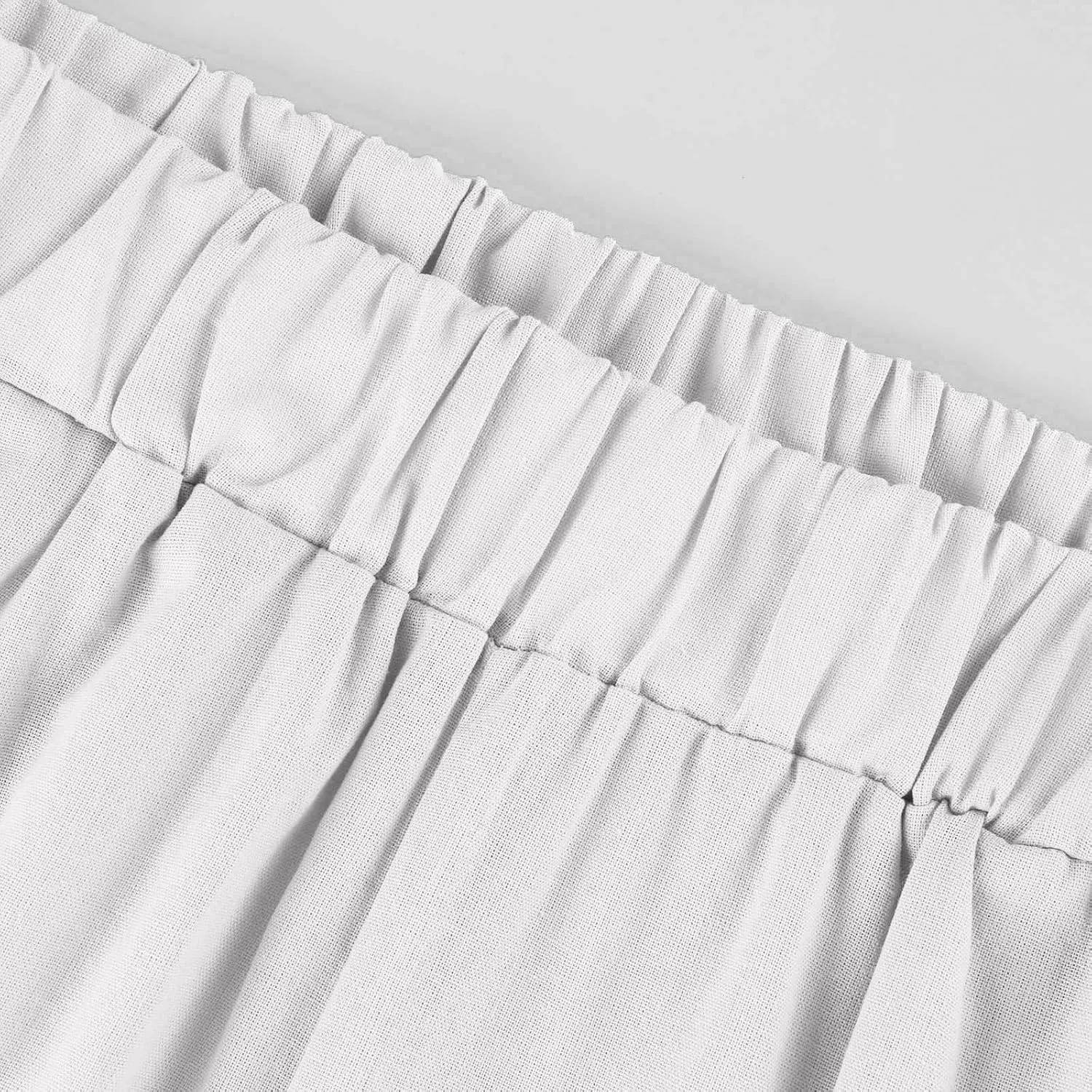 Elastic Waist Linen Pants Women Cropped Wide Leg Plus Size Crop Pants Lightweight Summer Beach Trousers with Pockets