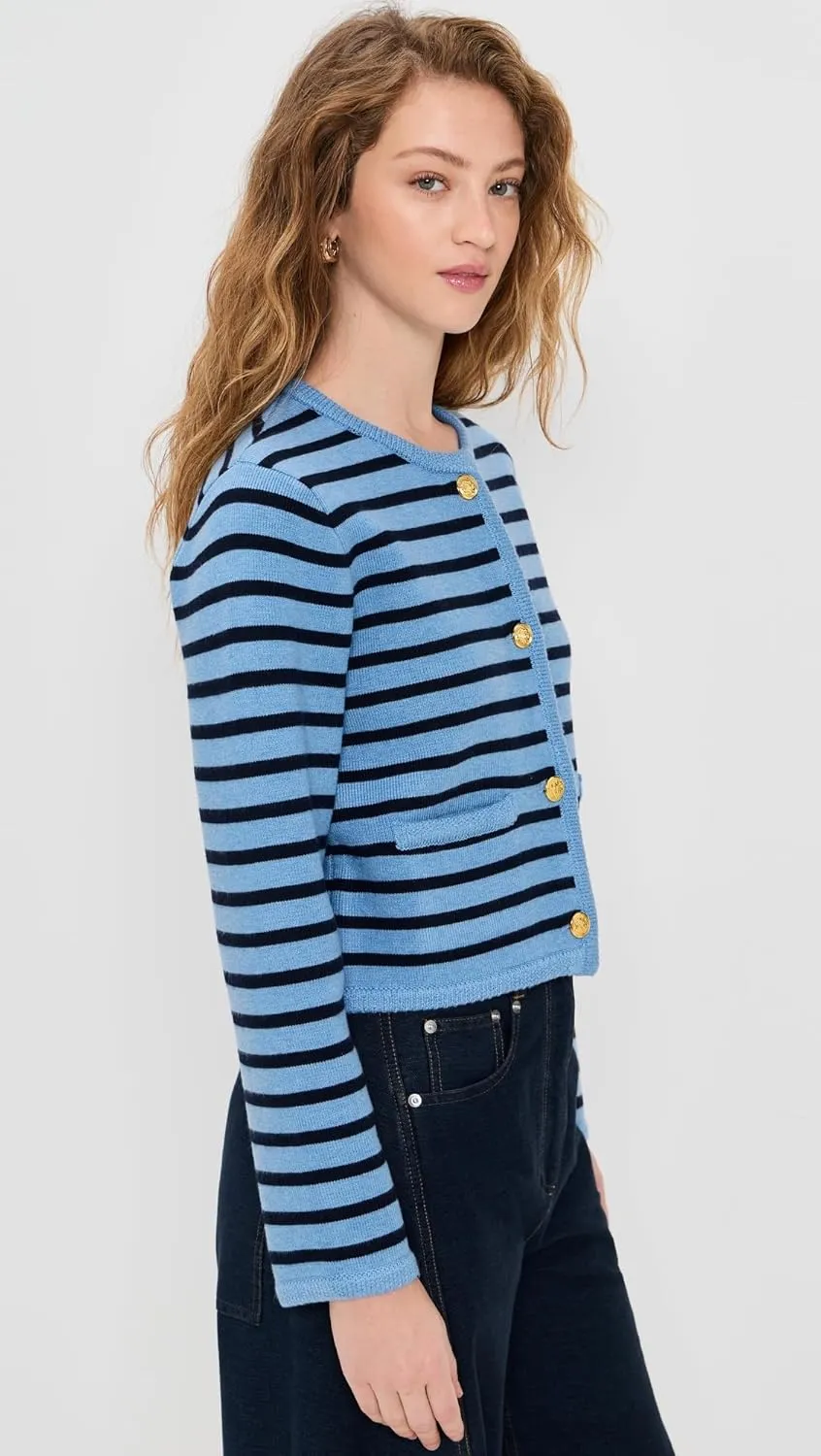 English Factory Women's Knit Striped Sweater Cardigan