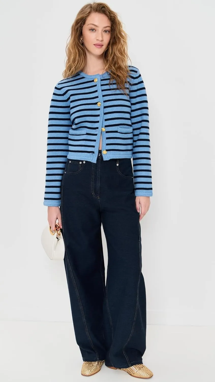 English Factory Women's Knit Striped Sweater Cardigan