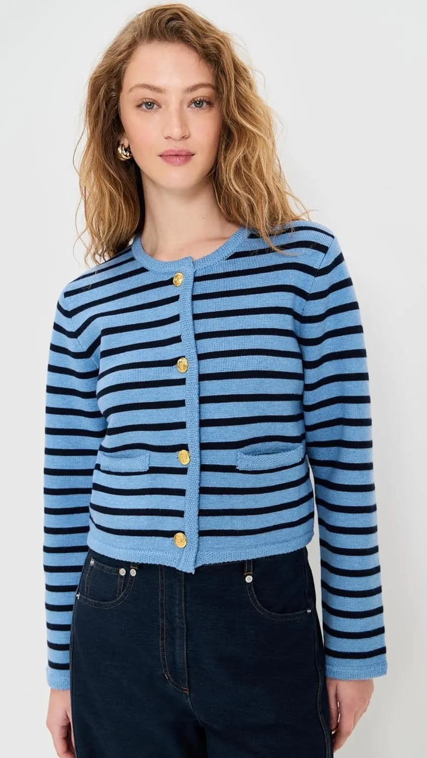 English Factory Women's Knit Striped Sweater Cardigan