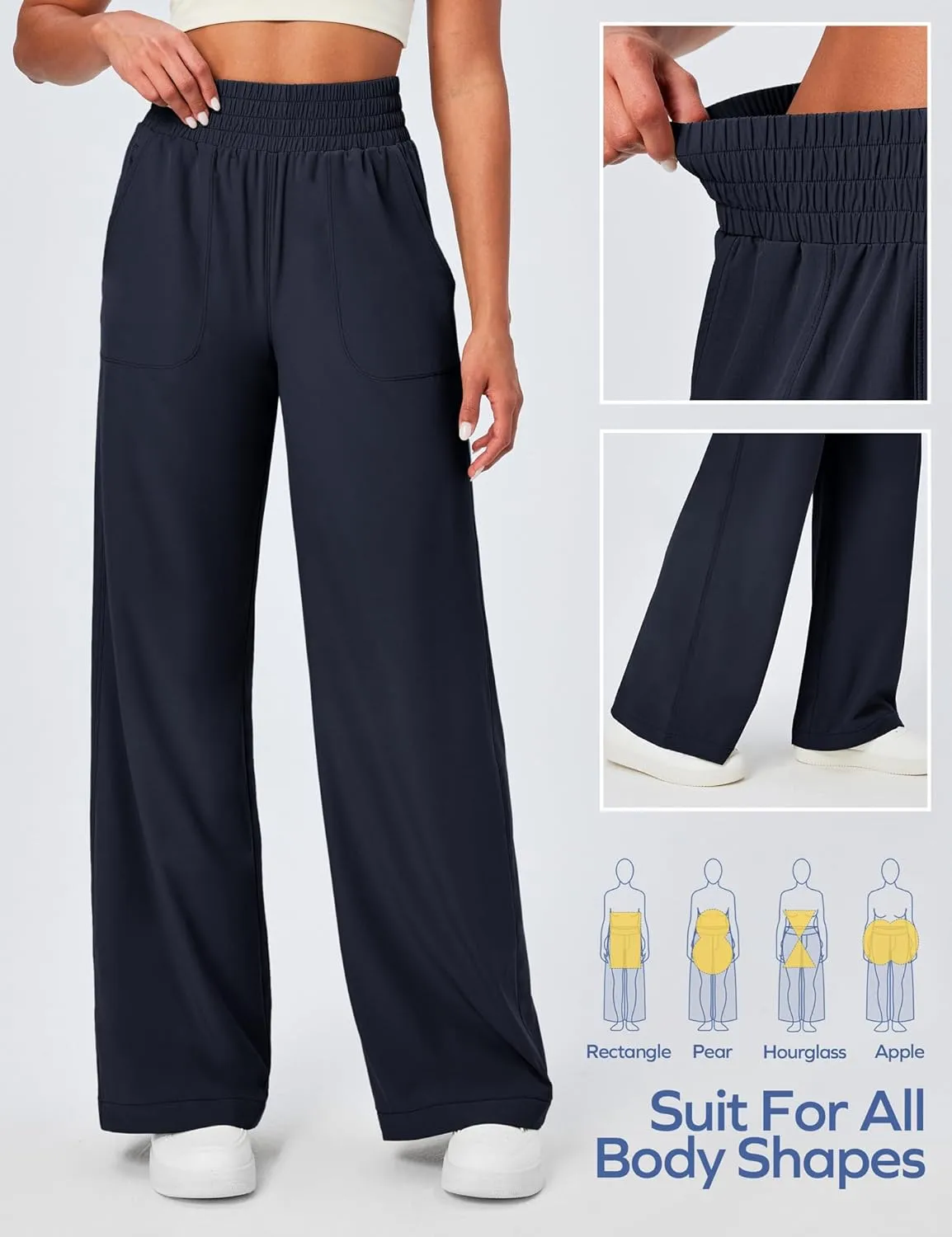 Ewedoos Wide Leg Pants Woman Lightweight Sweatpants Travel Track Work Yoga Dress Pants High Waisted with Pockets Casual