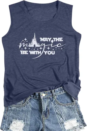 FASHGL Magic Kingdom Tank Top for Women May The Magic Be with You Tank Tops Summer Vacation Sleeveless Graphic Tee Shirt