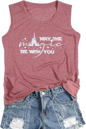 FASHGL Magic Kingdom Tank Top for Women May The Magic Be with You Tank Tops Summer Vacation Sleeveless Graphic Tee Shirt