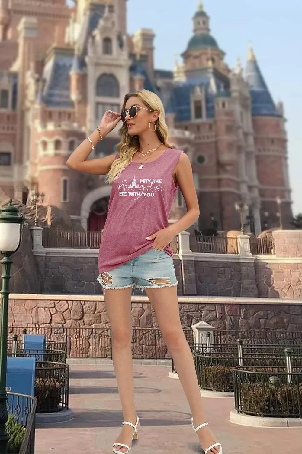 FASHGL Magic Kingdom Tank Top for Women May The Magic Be with You Tank Tops Summer Vacation Sleeveless Graphic Tee Shirt