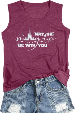 FASHGL Magic Kingdom Tank Top for Women May The Magic Be with You Tank Tops Summer Vacation Sleeveless Graphic Tee Shirt