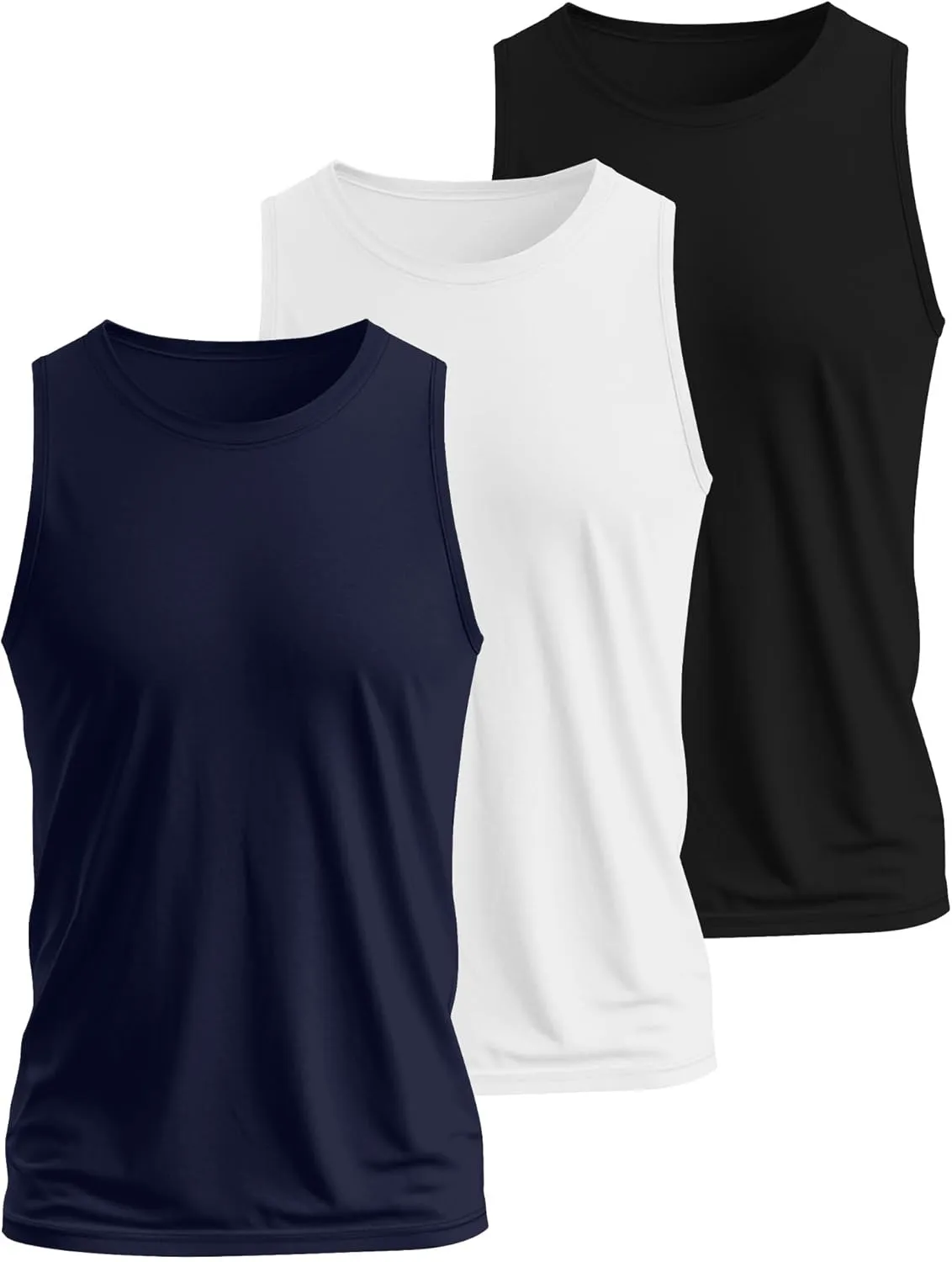 Ficerd 3 Pack Men's Big Tall Tank Tops, Cotton Moisture Wicking Muscle Shirts Sleeveless Solid Color Basic Tee Shirts