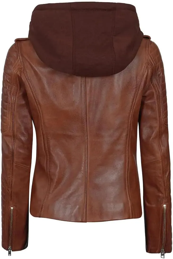 fjackets Leather Jackets For Women - Removable Hood & Bomber Real Lambskin Leather Jacket Womens