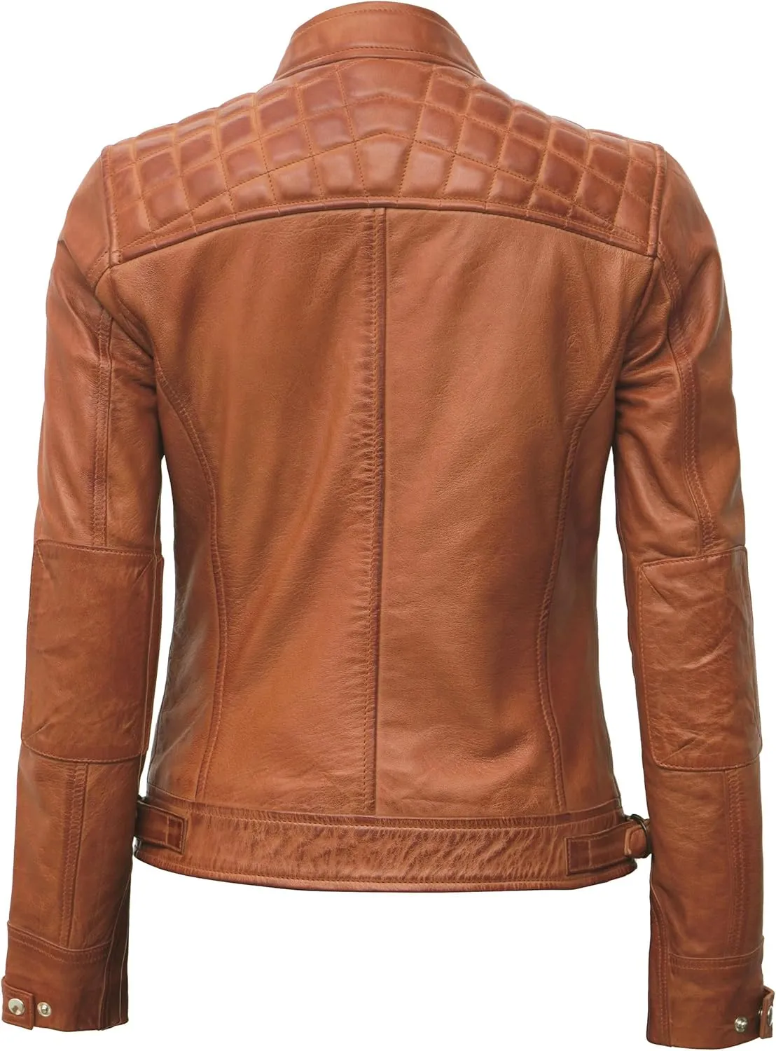 fjackets Real Leather Jacket Women - Cafe Racer Natural Grain Stand Collar Womens Leather Jackets