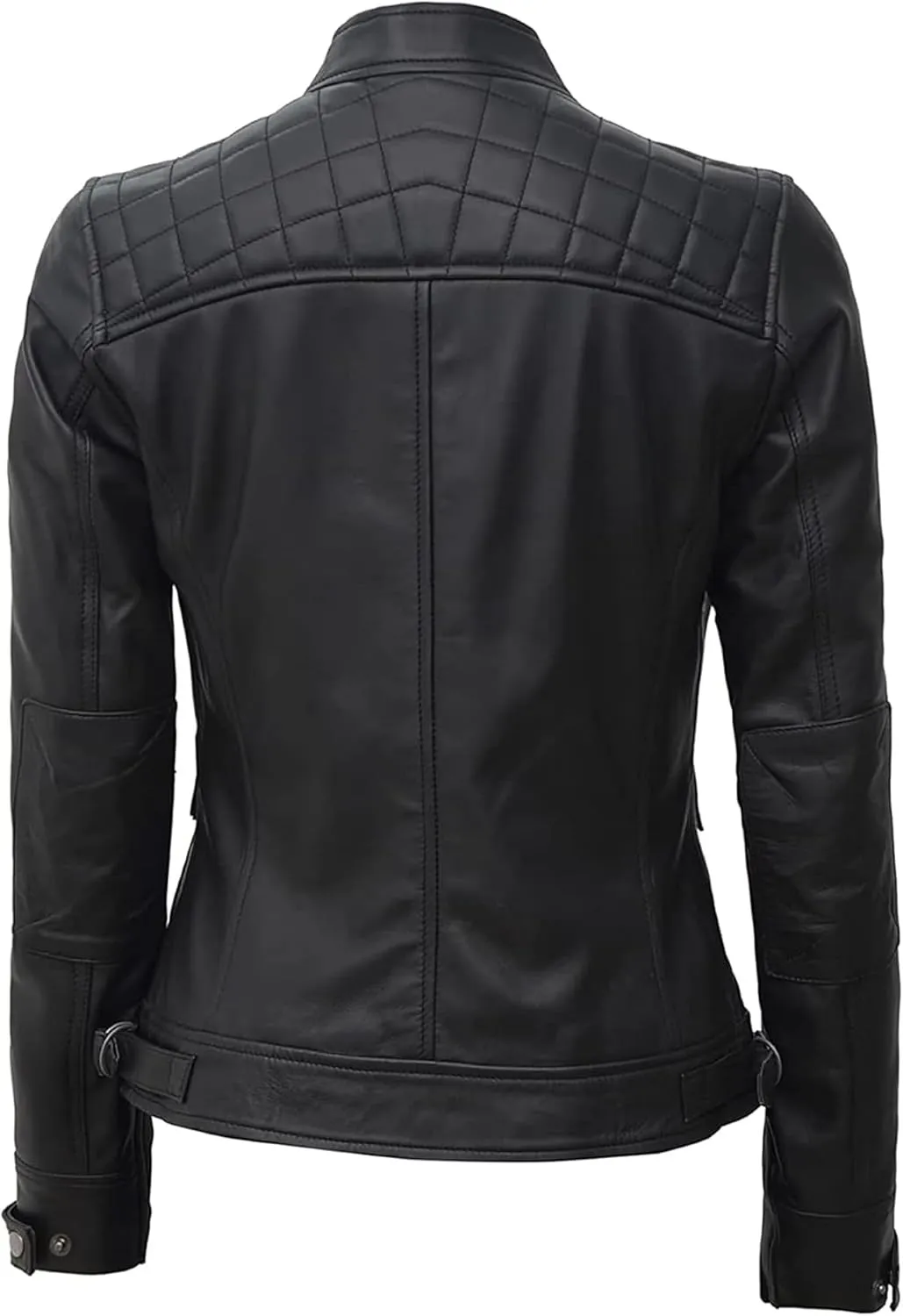 fjackets Real Leather Jacket Women - Cafe Racer Natural Grain Stand Collar Womens Leather Jackets