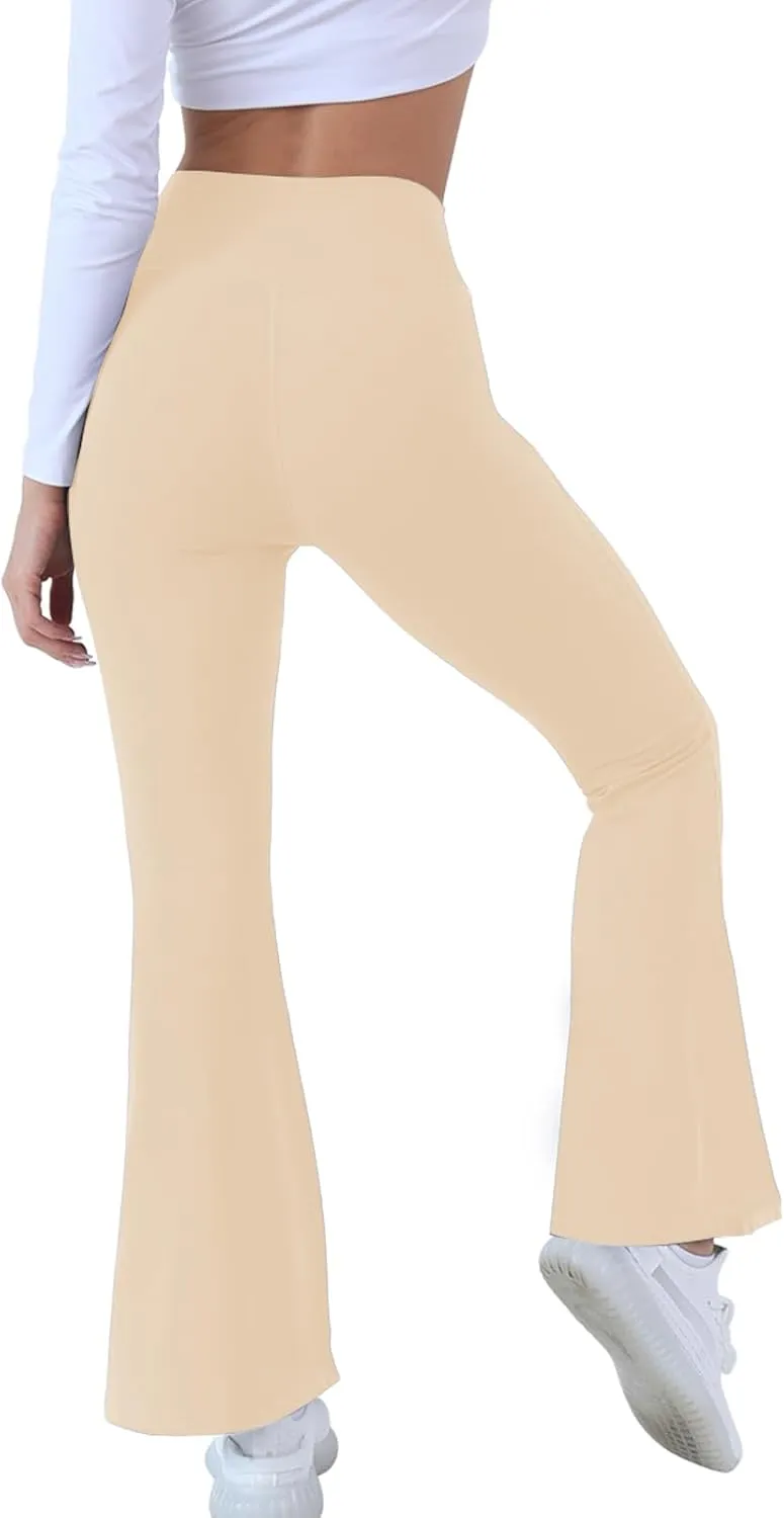 Flare Yoga Pants with Pockets for Women,High Waisted V Crossover Bootcut Yoga Leggings Stretchy Casual Workout Pants