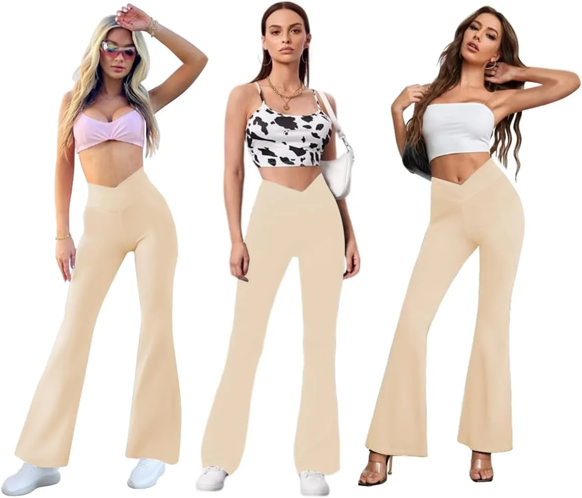 Flare Yoga Pants with Pockets for Women,High Waisted V Crossover Bootcut Yoga Leggings Stretchy Casual Workout Pants