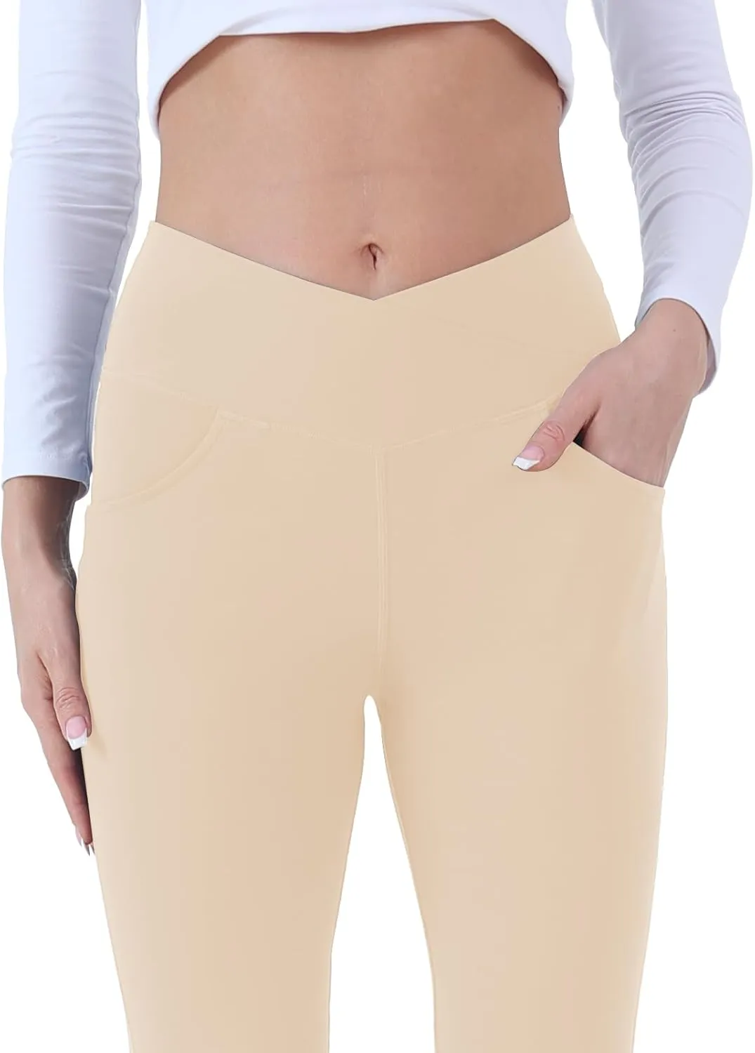 Flare Yoga Pants with Pockets for Women,High Waisted V Crossover Bootcut Yoga Leggings Stretchy Casual Workout Pants
